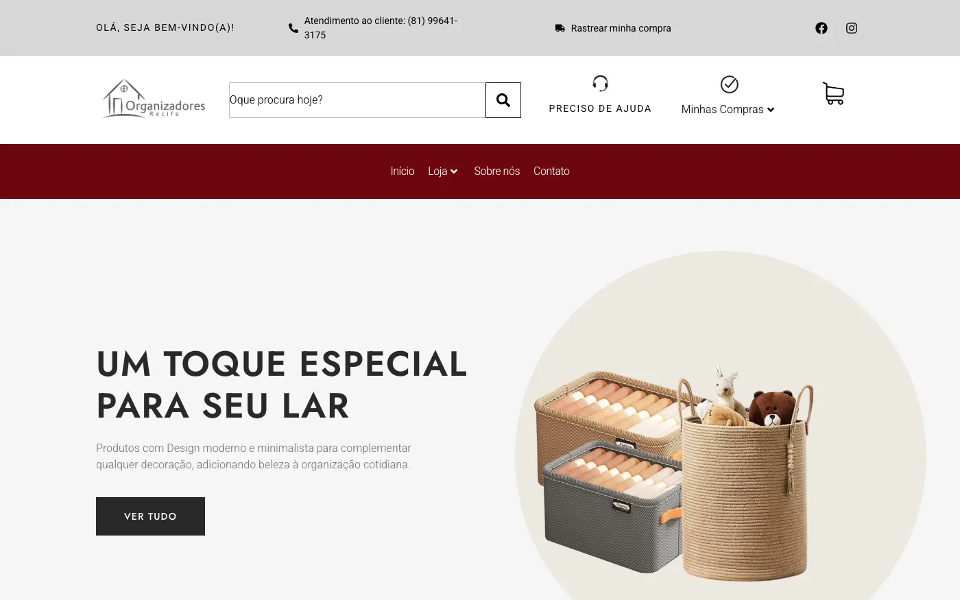 Home da loja antes do redesign, com o banner genérico "Um toque especial para seu lar".